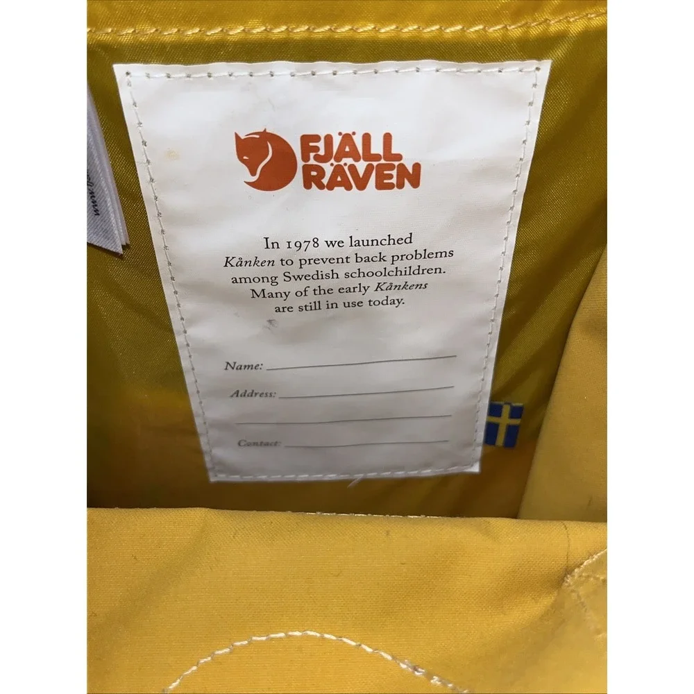 Fjallraven Kanken Backpack Yellow Classic Bookbag Seat Pad Outdoor School Bag